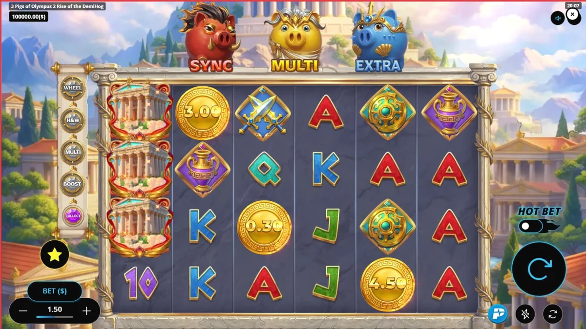 3 Pigs of Olympus 2 Rise of the DemiHog slot machine interface